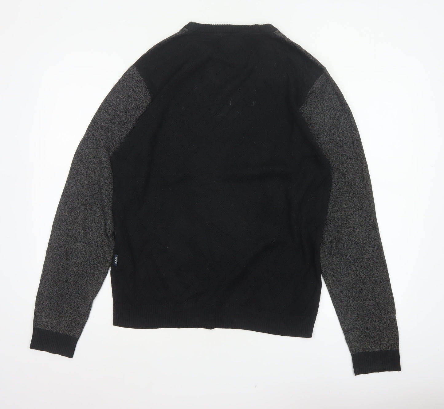 Mish Mash DRK Men’s Black Grey M Argyle Knit Crew Neck Jumper