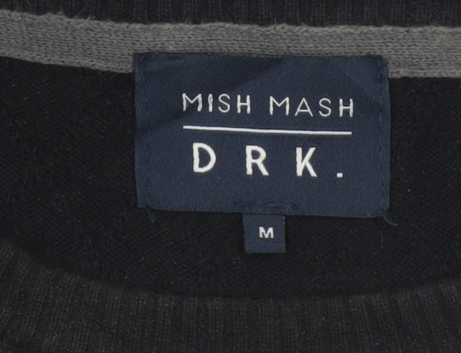 Mish Mash DRK Men’s Black Grey M Argyle Knit Crew Neck Jumper