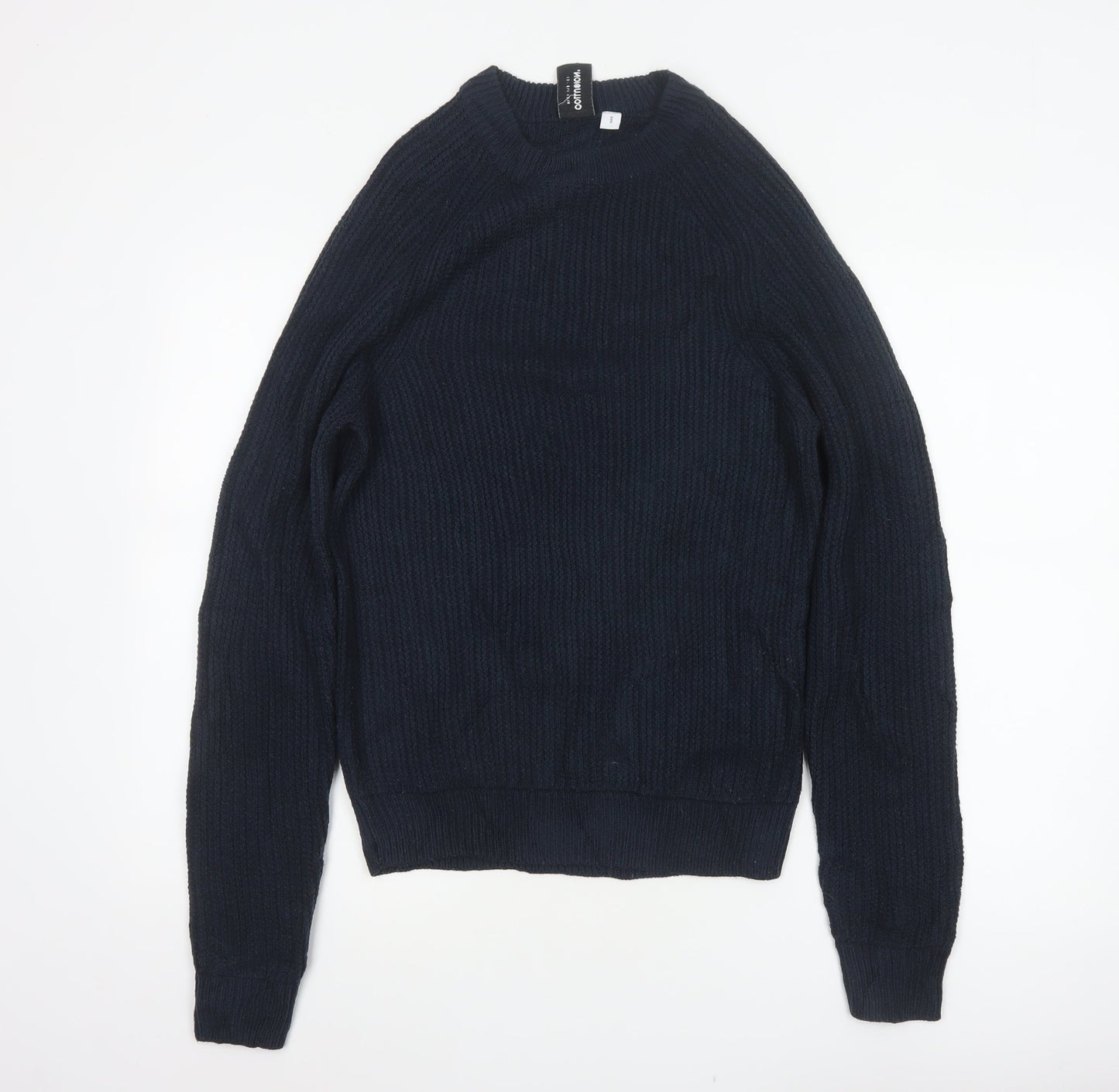 Collusion Men Blue XS Rib Knit Crew Neck Pullover Jumper Acrylic