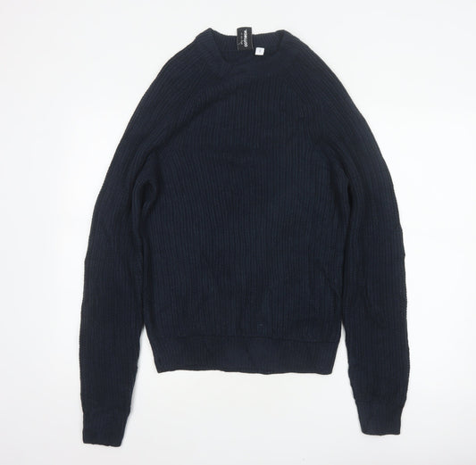 Collusion Men Blue XS Rib Knit Crew Neck Pullover Jumper Acrylic