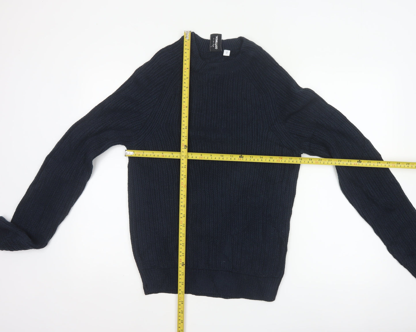 Collusion Men Blue XS Rib Knit Crew Neck Pullover Jumper Acrylic