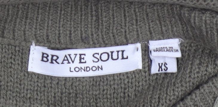 Brave Soul Women Green XS Crew Neck Knit Pullover Jumper