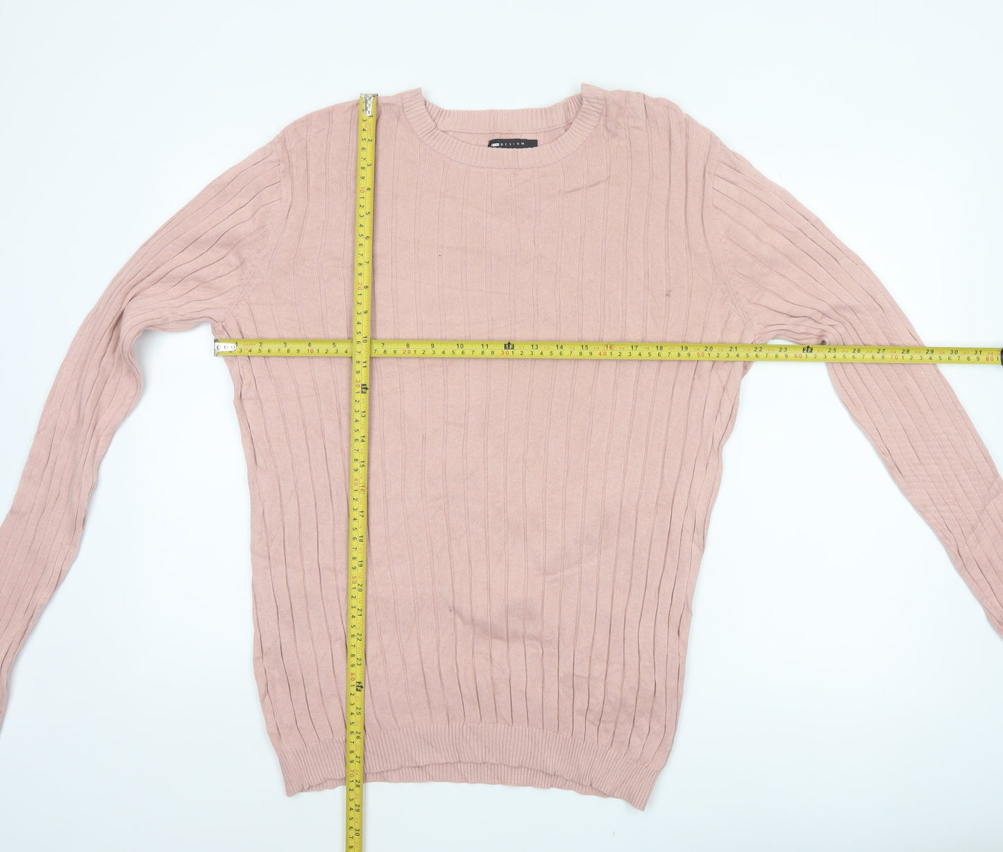 ASOS Design Men’s Pink M Ribbed Cotton Crew Neck Pullover Jumper