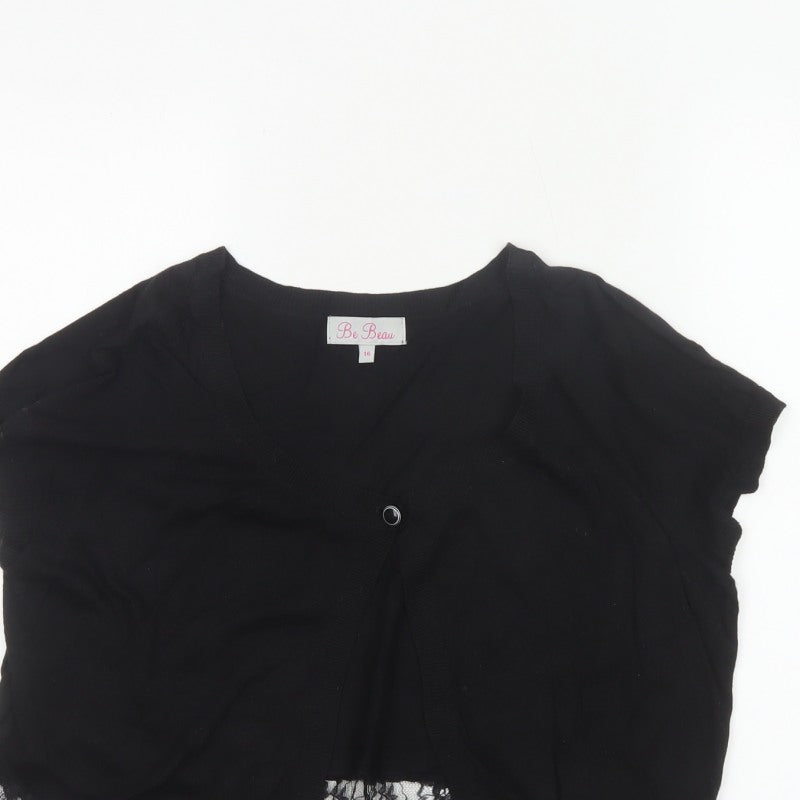 Be Beau Women’s Black Size 16 Short Sleeve Lace Trim Cardigan