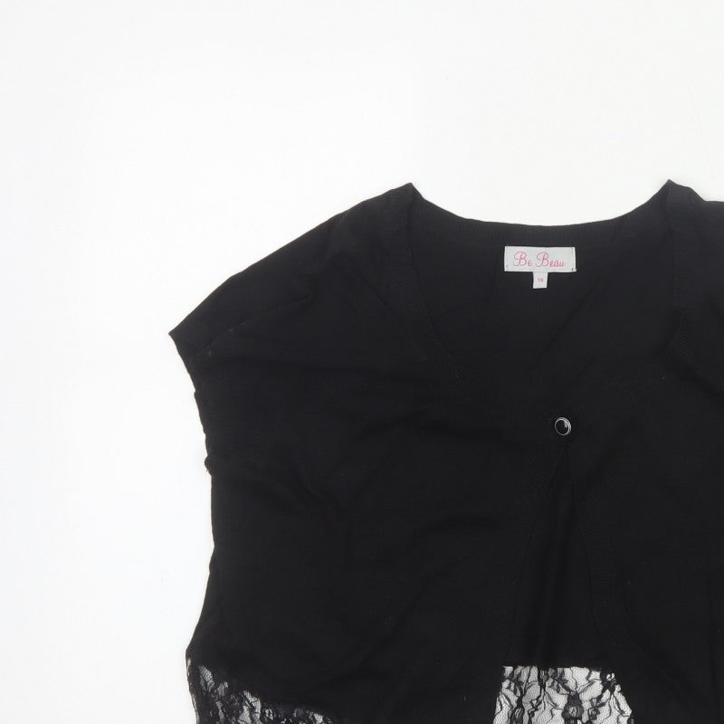 Be Beau Women’s Black Size 16 Short Sleeve Lace Trim Cardigan
