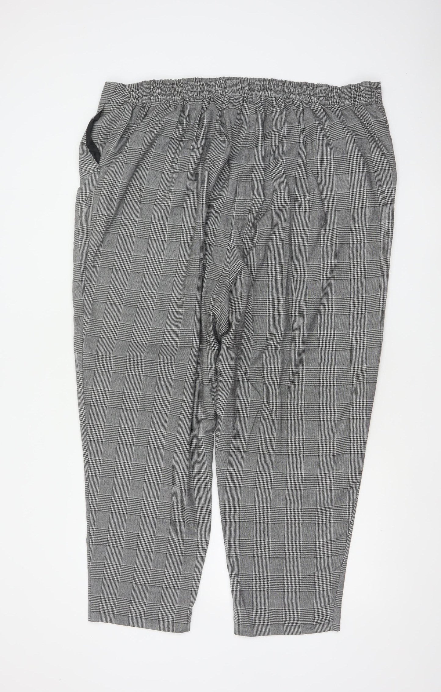 New Look Curves Women Grey Check Tapered Trousers UK 24 Elastic Waist