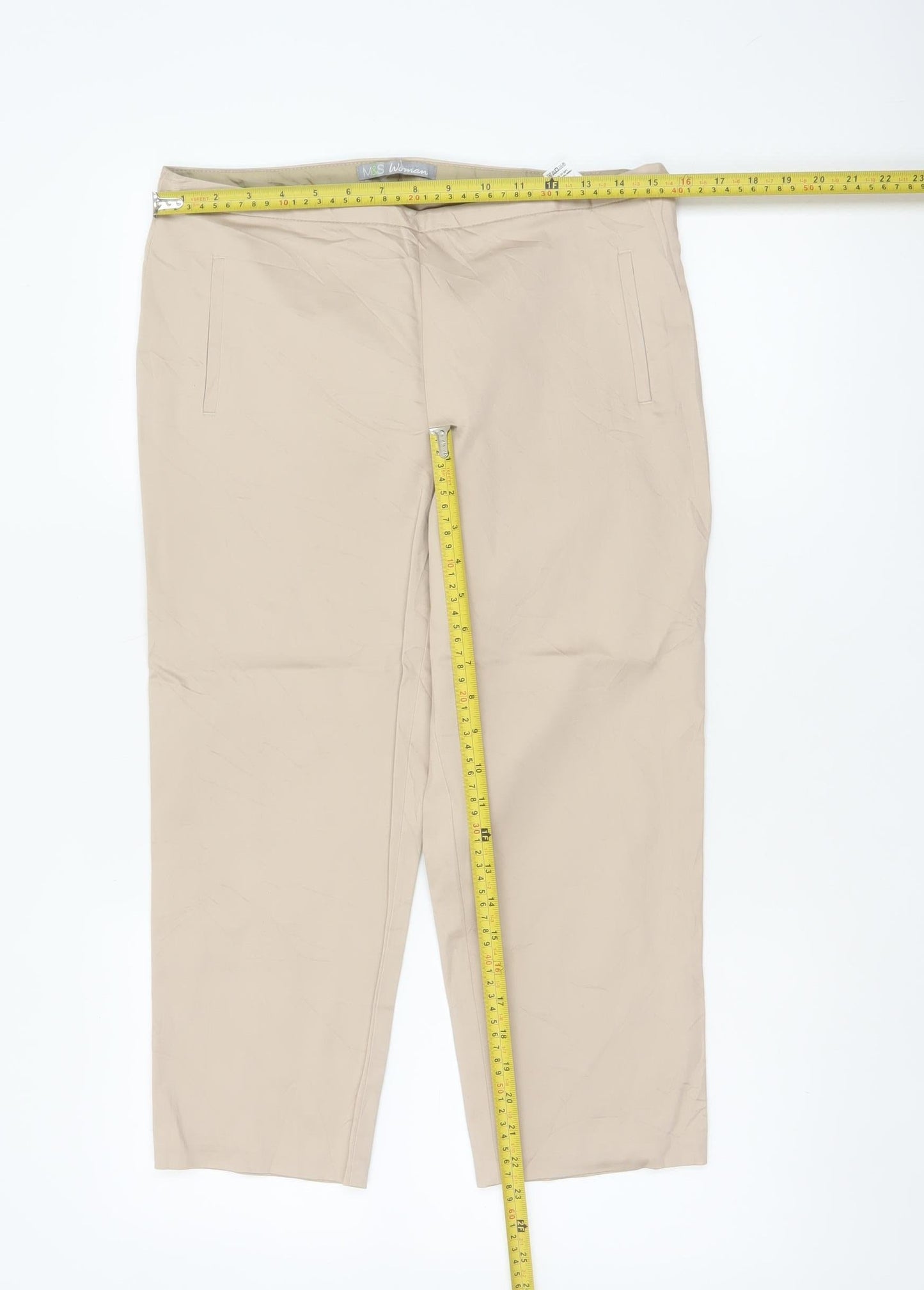 Marks & Spencer Women Beige Size 10 Short Straight Cotton Trousers