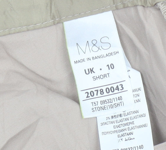 Marks & Spencer Women Beige Size 10 Short Straight Cotton Trousers
