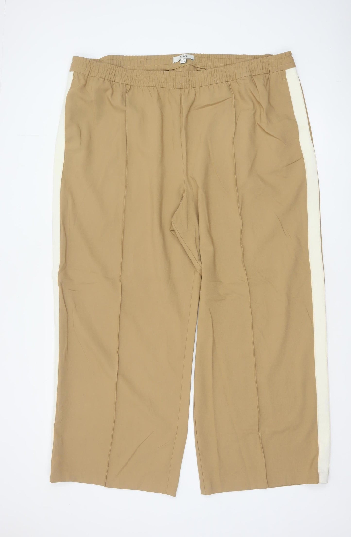 M&S Women’s Beige Size 24 Regular Elastic Waist Straight Trousers