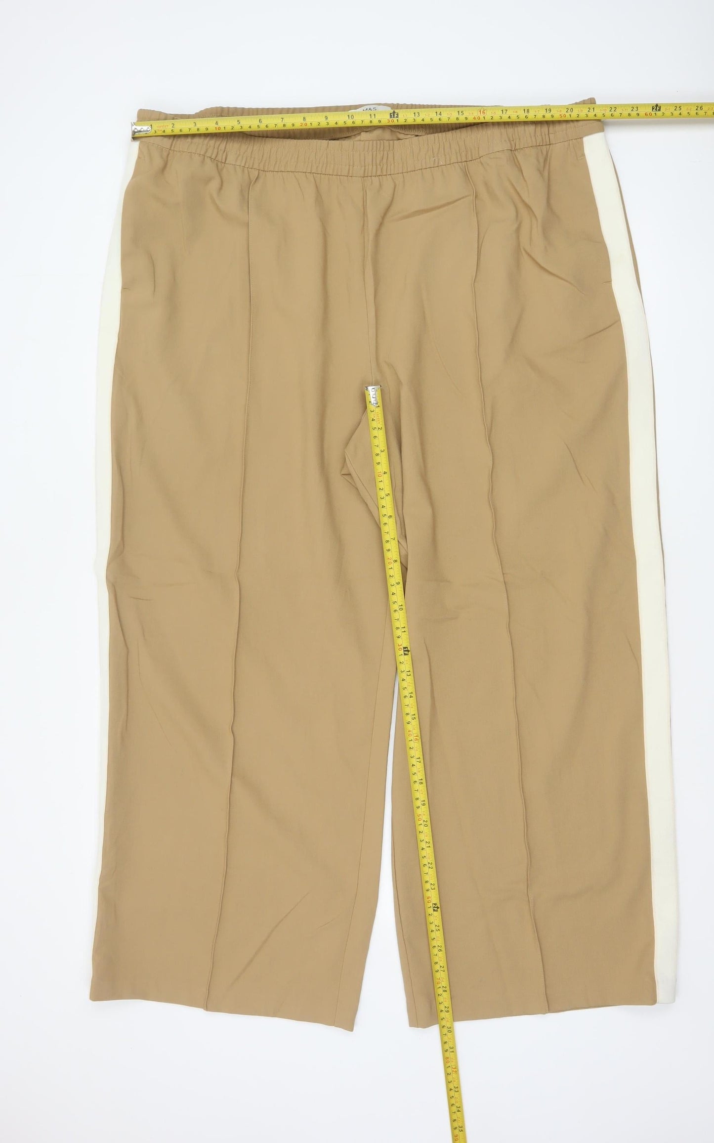 M&S Women’s Beige Size 24 Regular Elastic Waist Straight Trousers