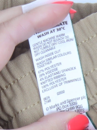 M&S Women’s Beige Size 24 Regular Elastic Waist Straight Trousers