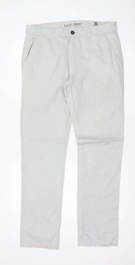 Empire Men’s Ivory Classic Chino Trousers W34 Straight Leg Cotton