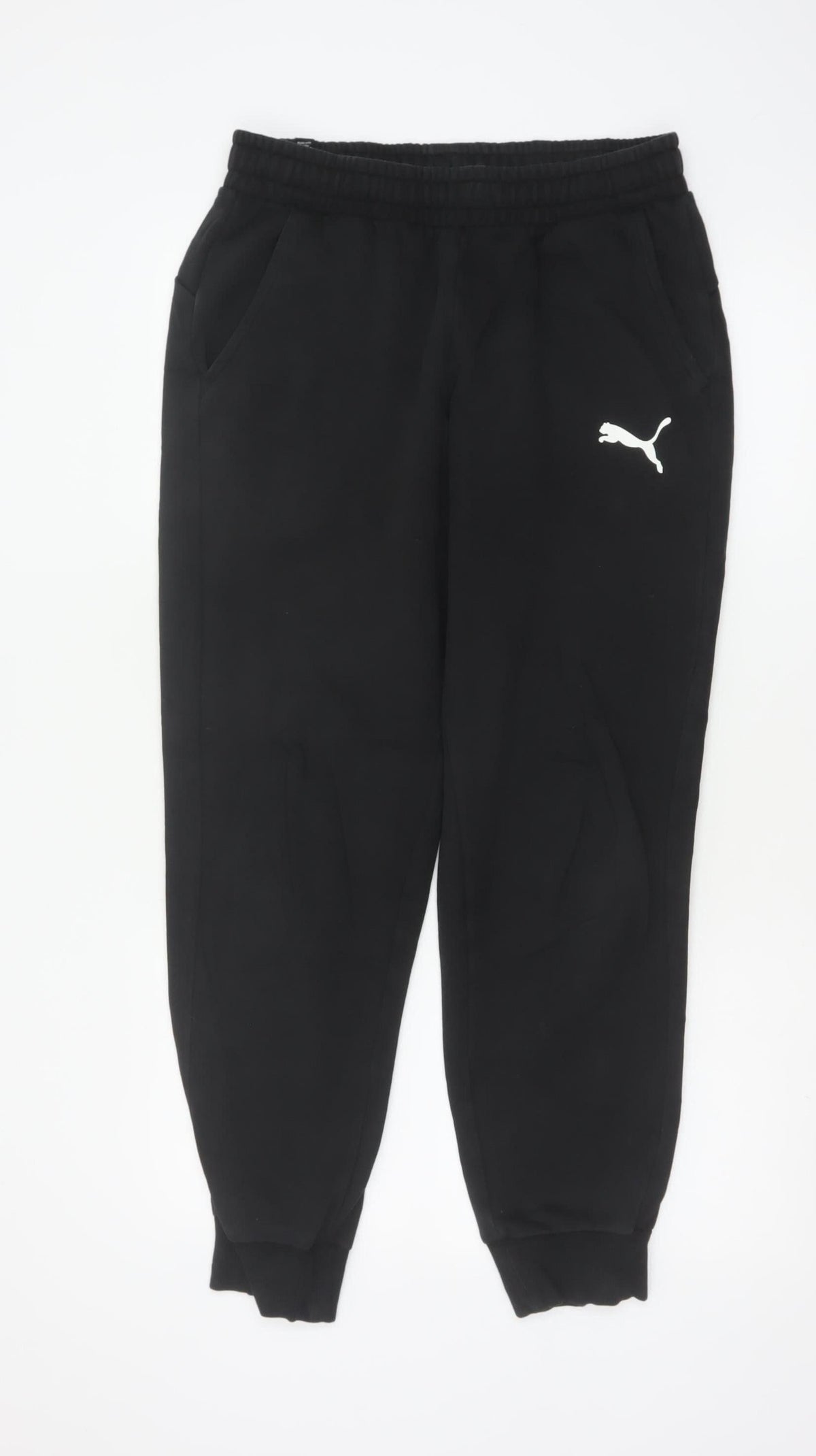 Back view of Puma Men’s Black M Jogger Sweatpants Logo Elastic Waist Cuffed