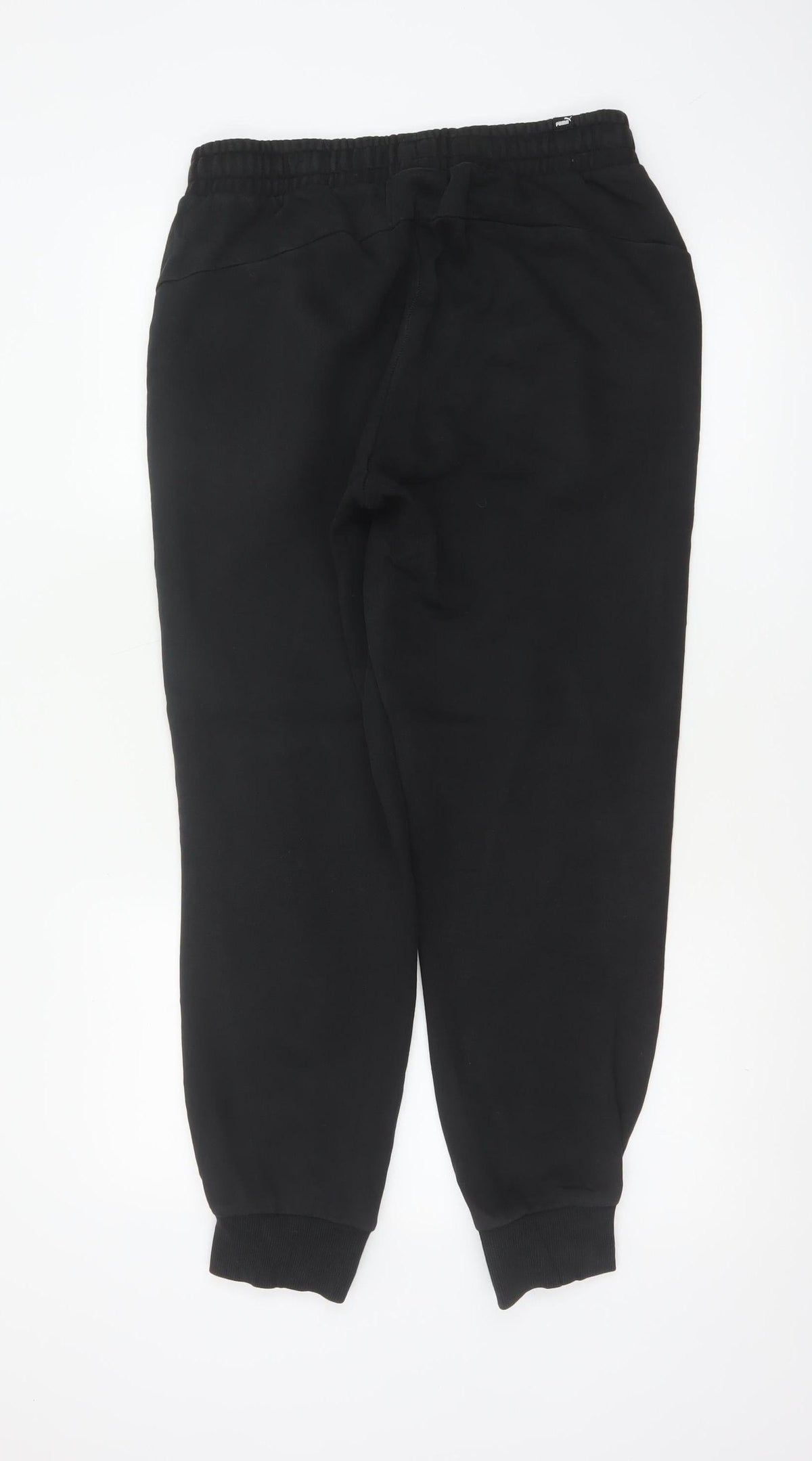 Brand and care label for Puma Men’s Black M Jogger Sweatpants Logo Elastic Waist Cuffed