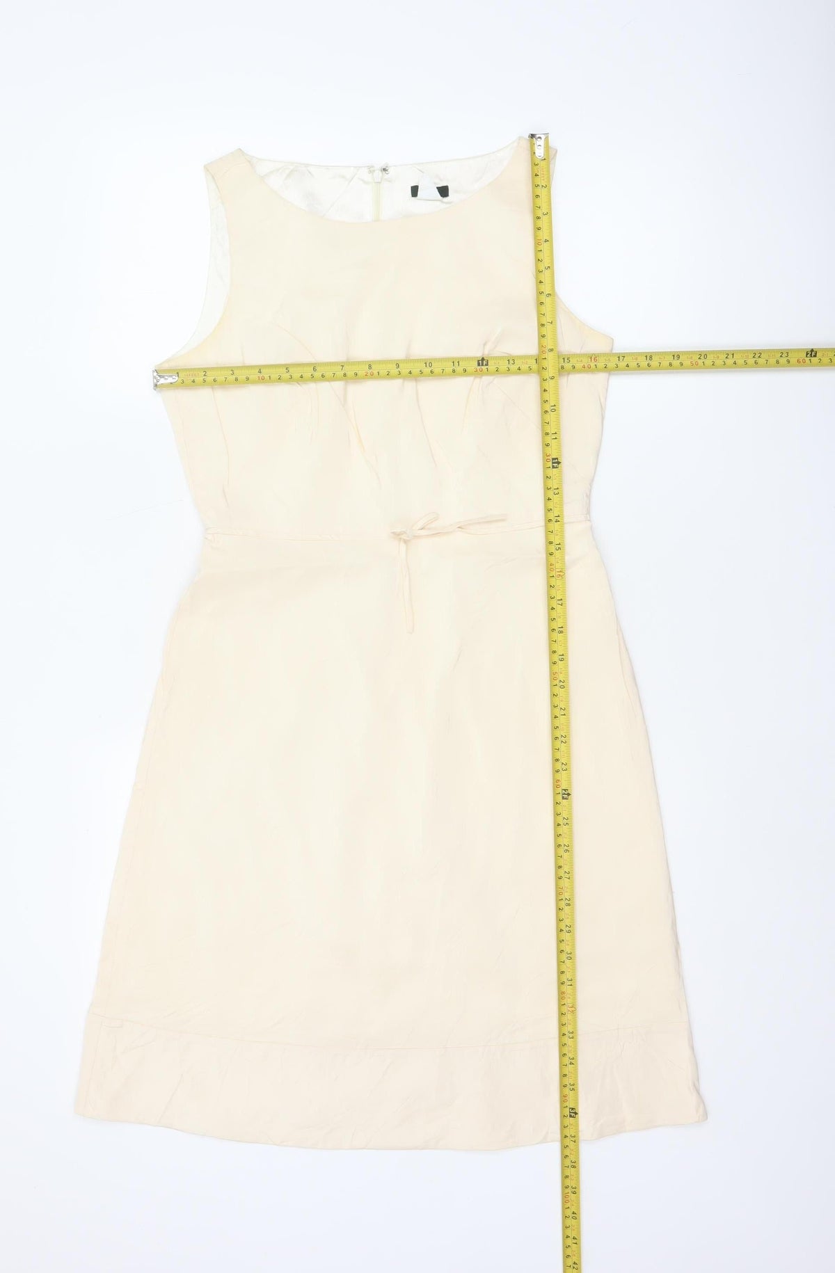 Back view of J.Crew Women Ivory Silk Petite UK 10 A-Line Knee Length Dress