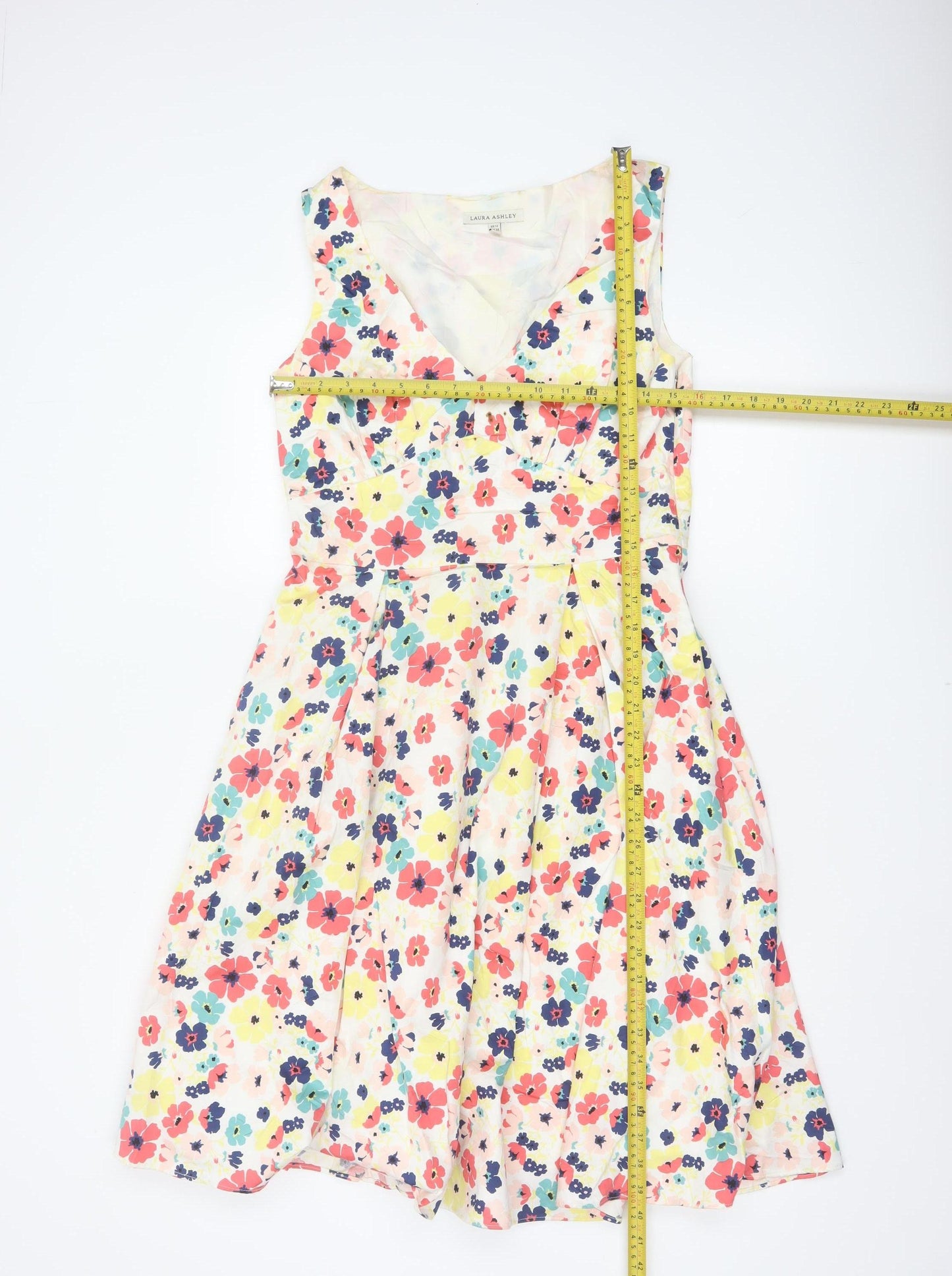 Laura Ashley Women Multicoloured UK 12 Floral Fit & Flare Cotton Dress