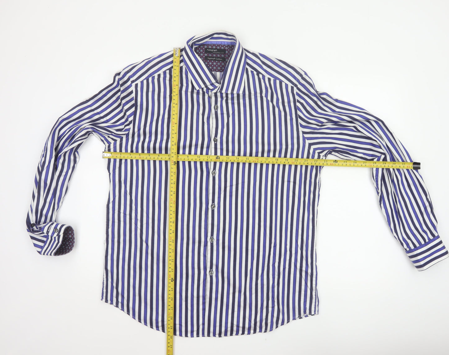 Marks & Spencer Men's Blue White Stripe XL Tailored Fit Cotton Shirt