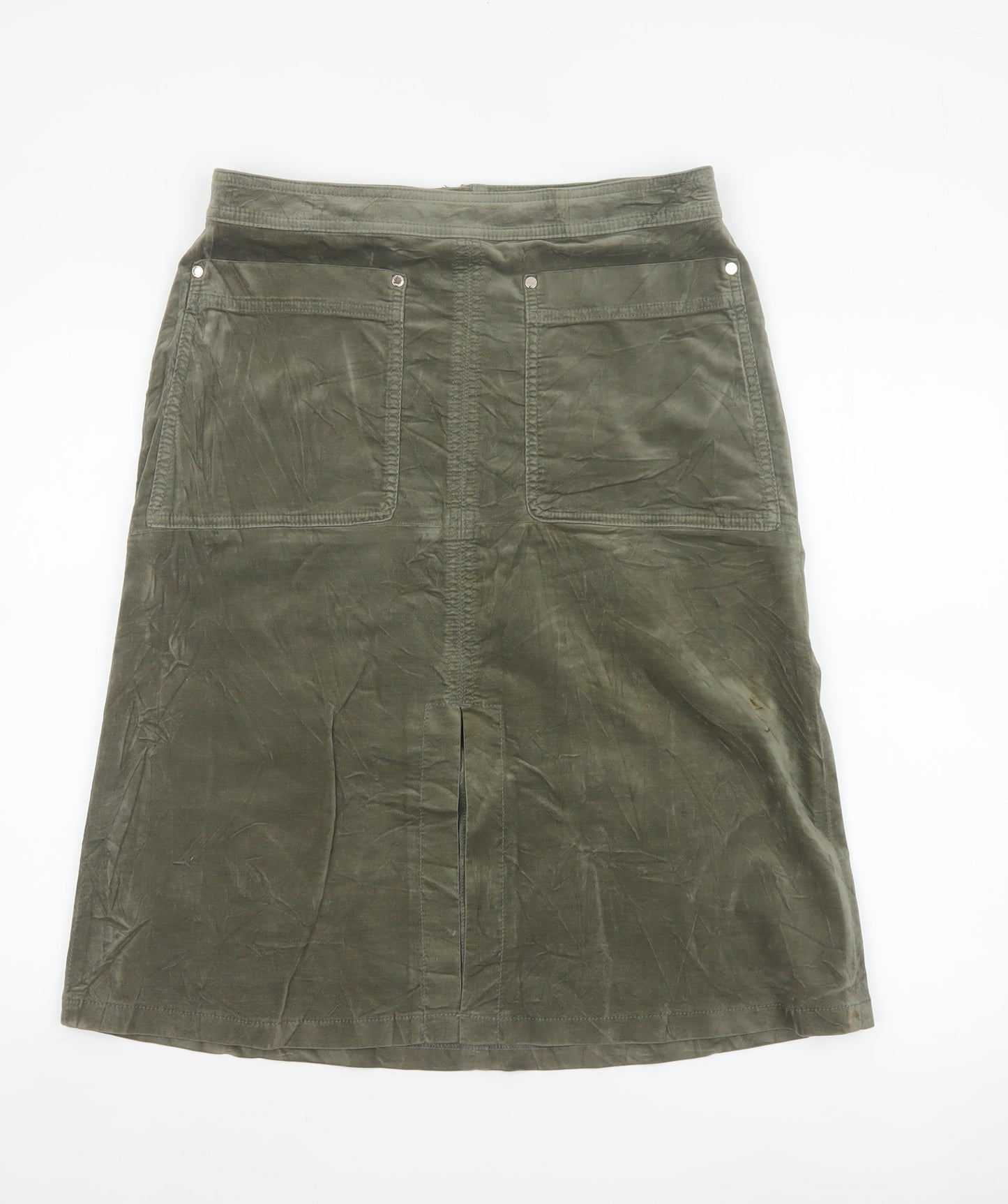 Marks and Spencer Women Green UK 14 A-Line Knee Length Cotton Skirt