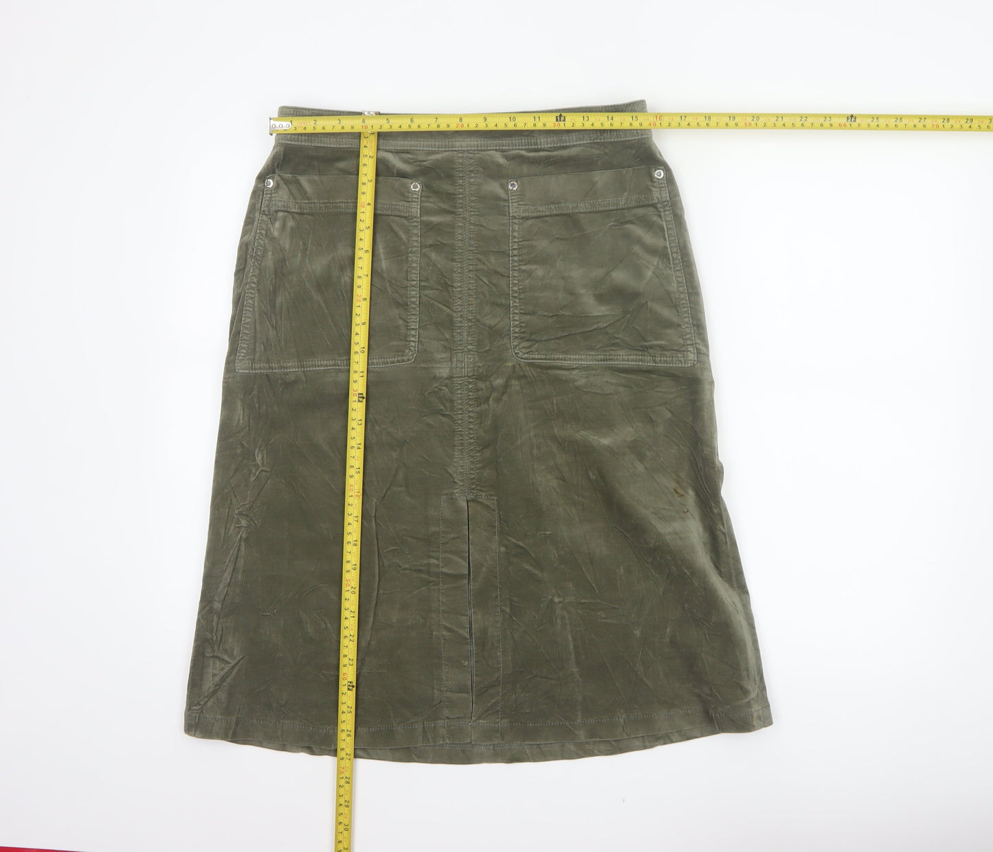 Marks and Spencer Women Green UK 14 A-Line Knee Length Cotton Skirt