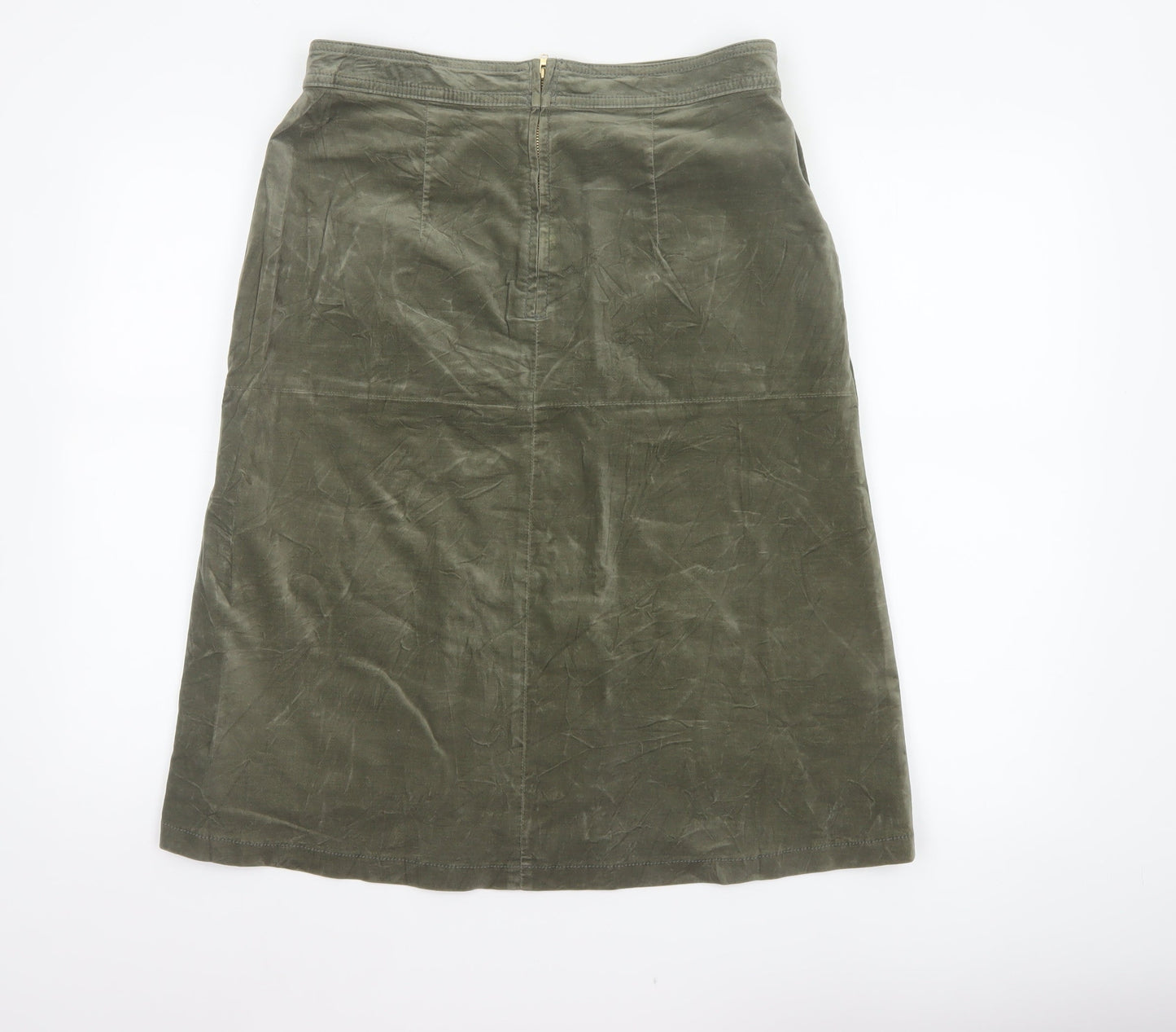 Marks and Spencer Women Green UK 14 A-Line Knee Length Cotton Skirt