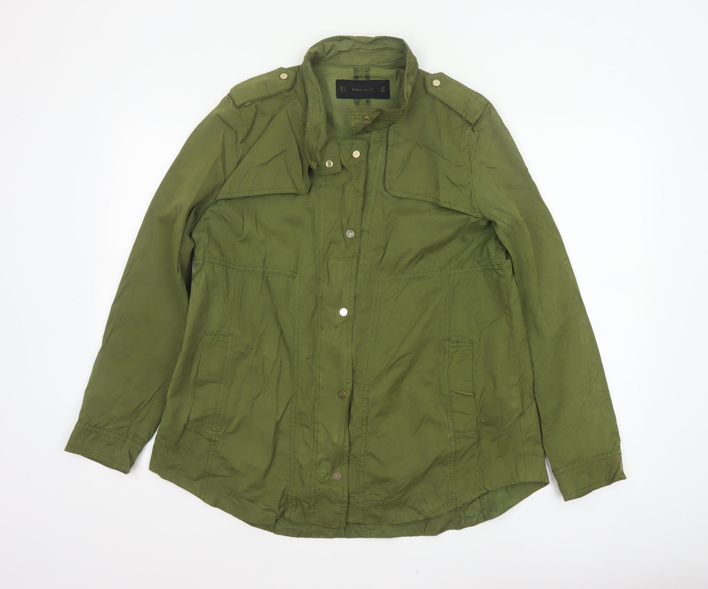 Zara Basic Women’s Green L Military Utility Jacket Zip Pockets