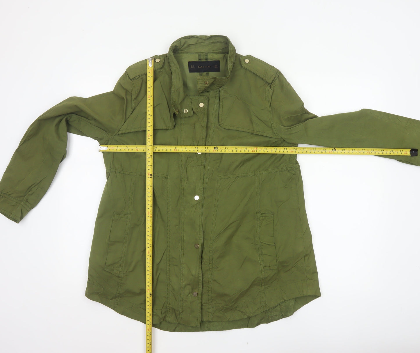 Zara Basic Women’s Green L Military Utility Jacket Zip Pockets