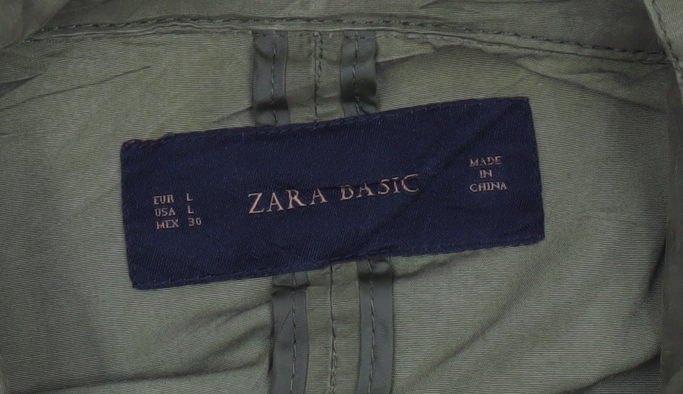 Zara Basic Women’s Green L Military Utility Jacket Zip Pockets