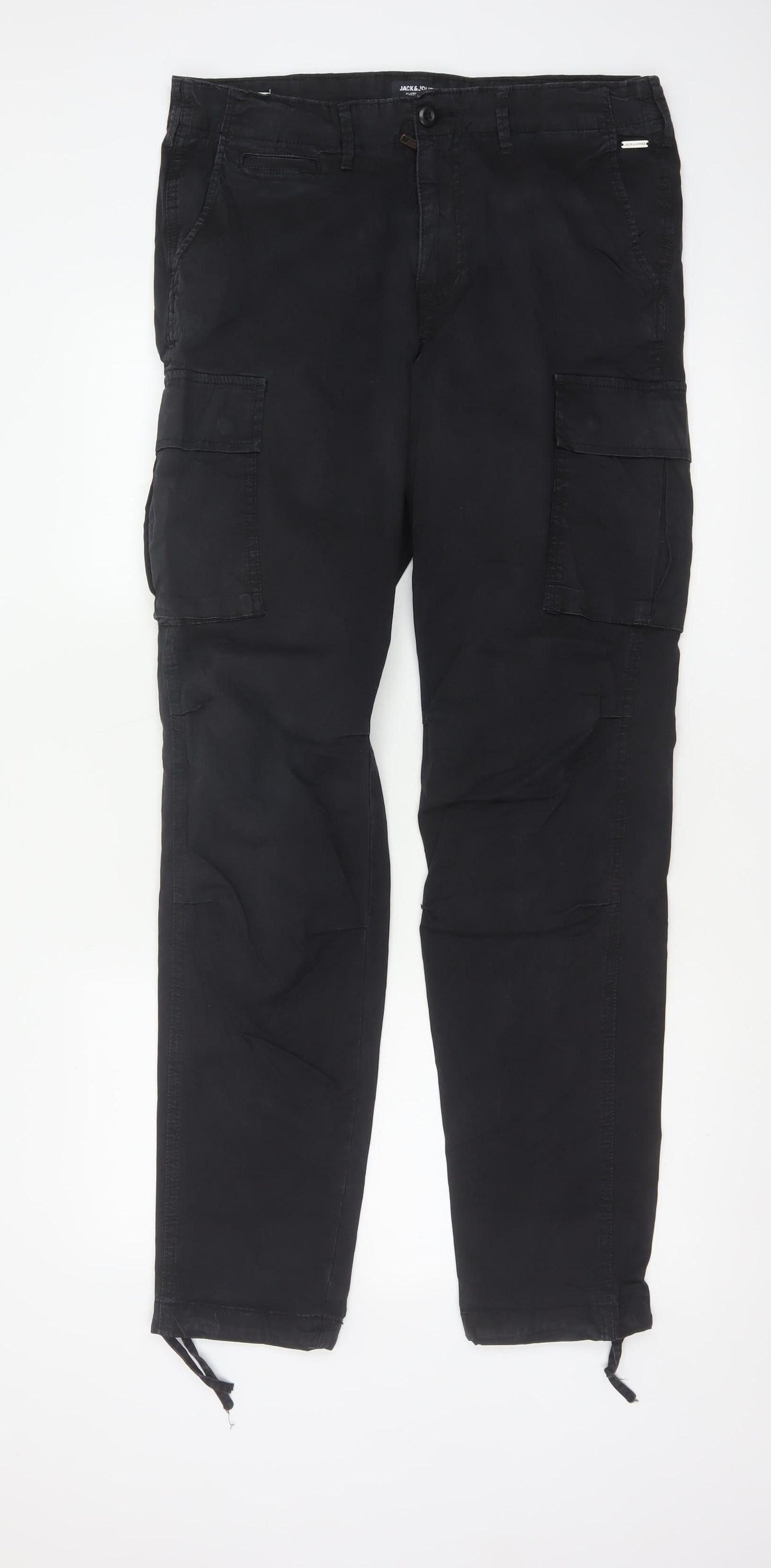 Jack & Jones Men’s Black 32/34 Cargo Trousers Regular Cotton Stretch