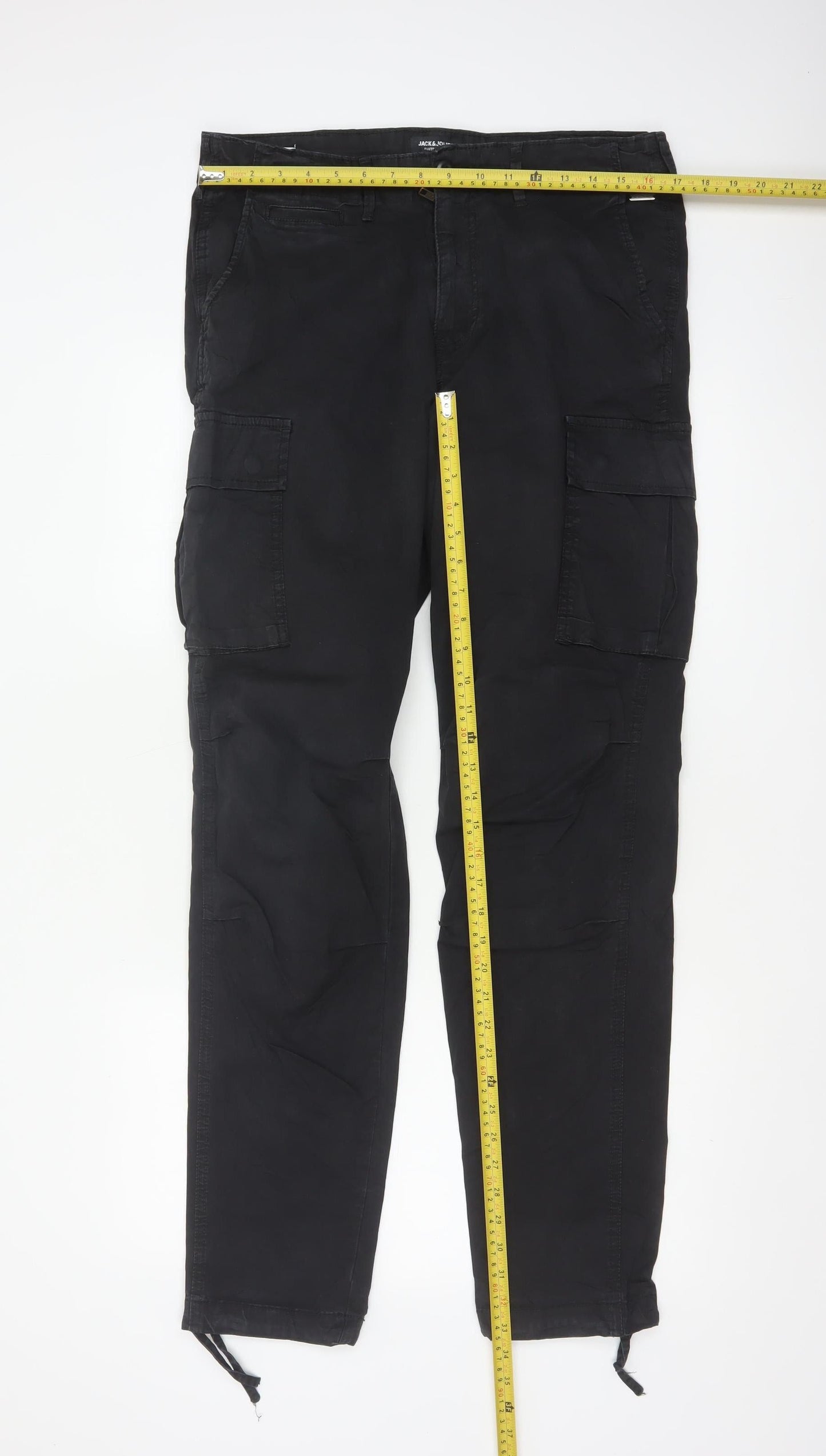 Jack & Jones Men’s Black 32/34 Cargo Trousers Regular Cotton Stretch