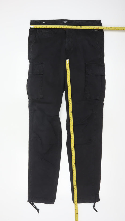 Jack & Jones Men’s Black 32/34 Cargo Trousers Regular Cotton Stretch