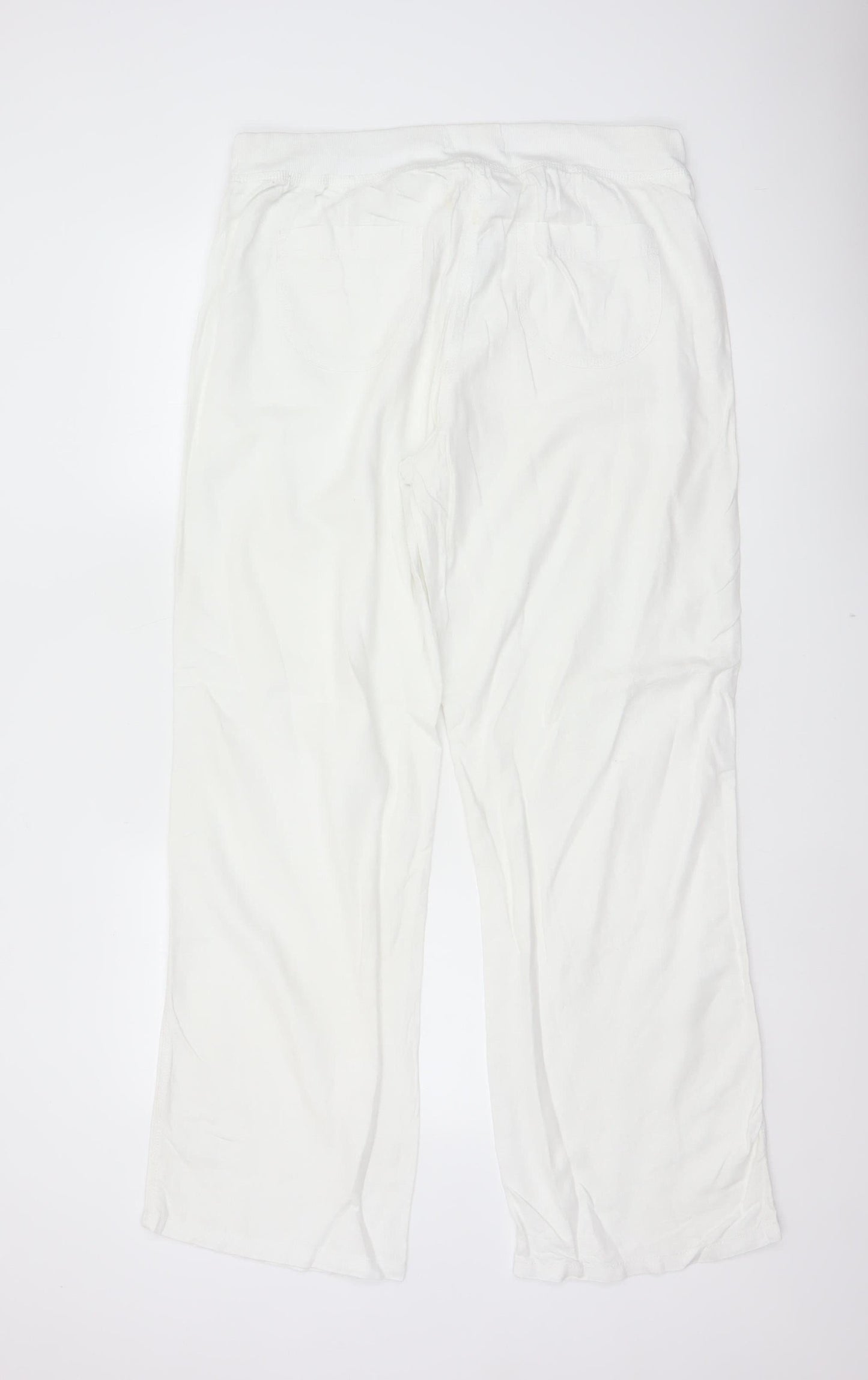Marks and Spencer Women White UK 14 Long Wide-Leg Drawstring Trousers