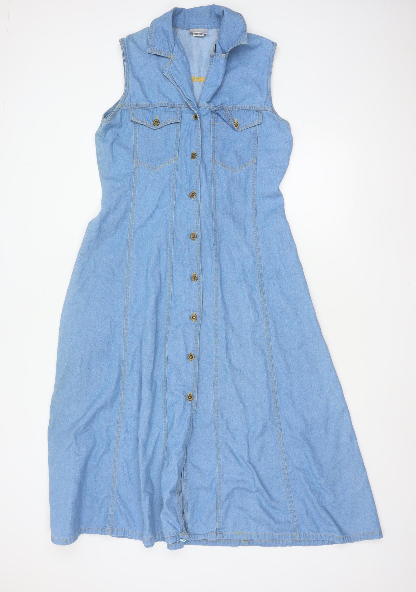 Mackays Women Blue Size 14 Long Denim Sleeveless Shirt Dress Belted