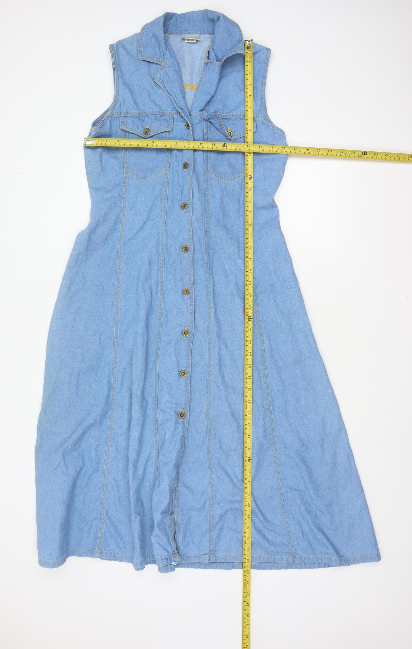 Mackays Women Blue Size 14 Long Denim Sleeveless Shirt Dress Belted