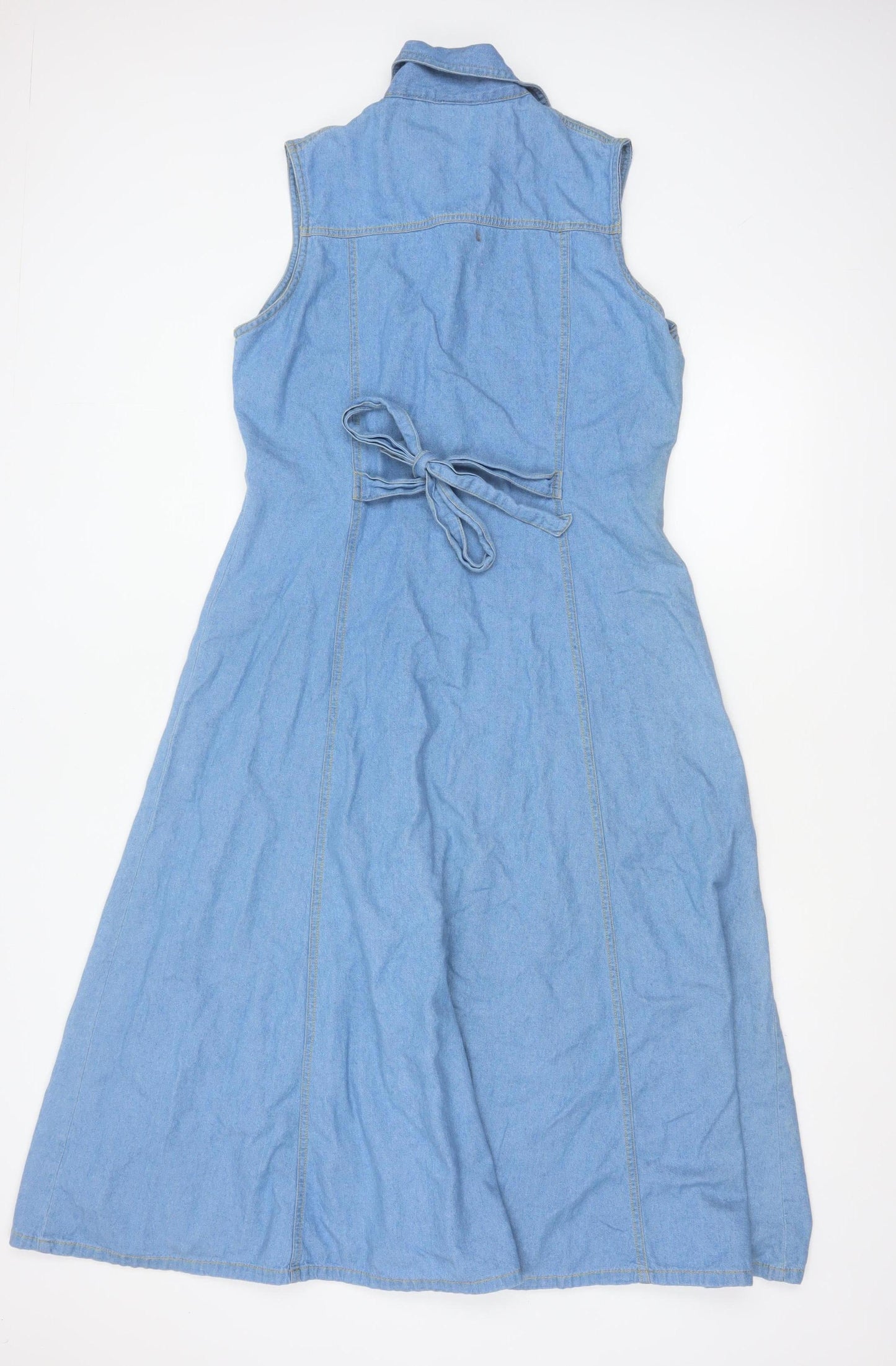 Mackays Women Blue Size 14 Long Denim Sleeveless Shirt Dress Belted