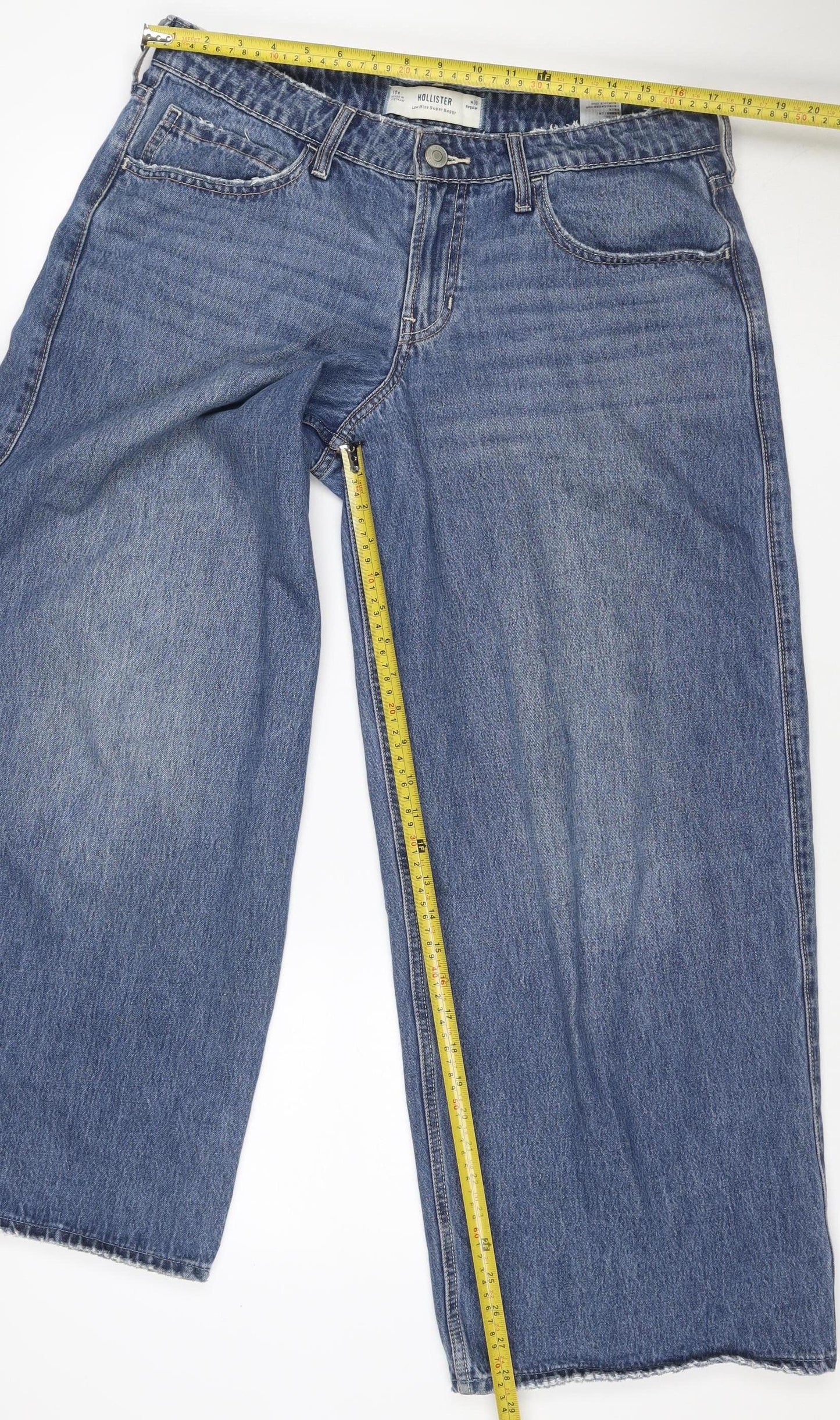 Hollister Women Blue UK 10 Low Rise Super Baggy Wide-Leg Jeans W30