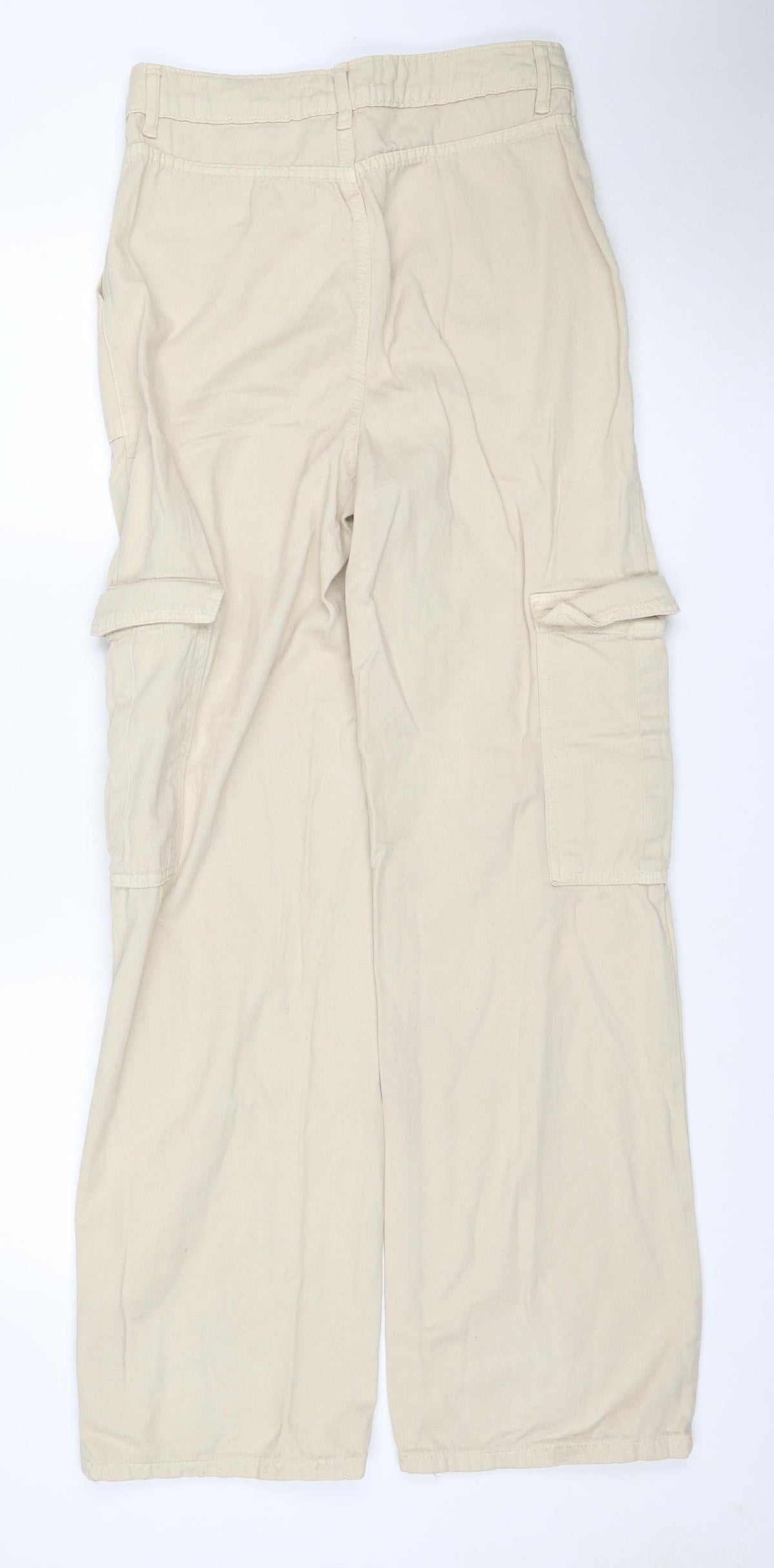 Boohoo Women Beige UK 10 Cotton Cargo Straight Leg Belted Trousers