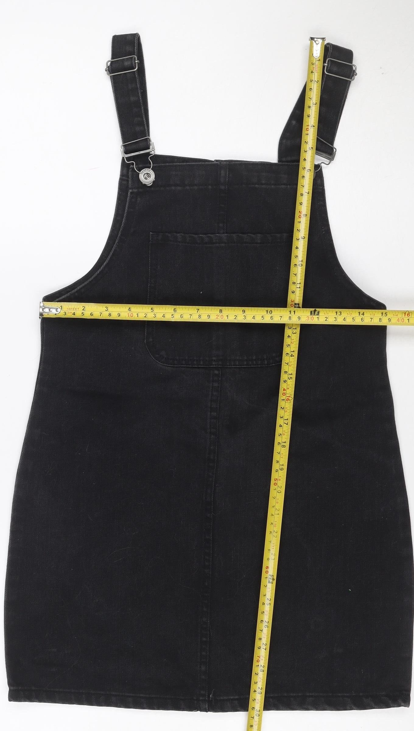 Denim Co Women Black UK 8 Pinafore Dungaree Dress Adjustable Straps