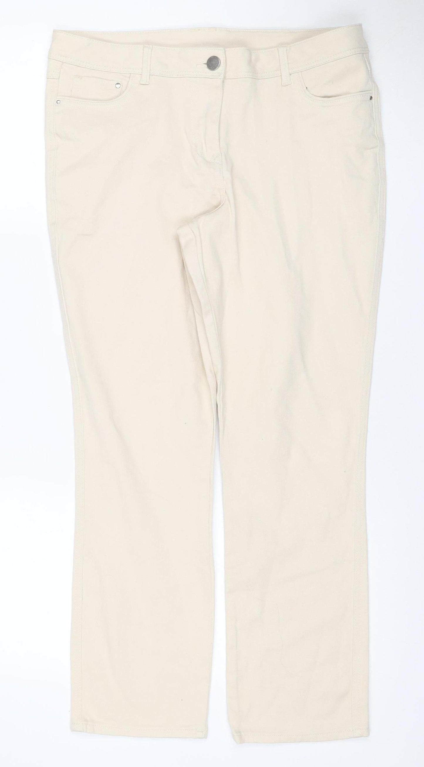 M&Co Women's Ivory Size 12 Straight Stretch 5-Pocket Jeans