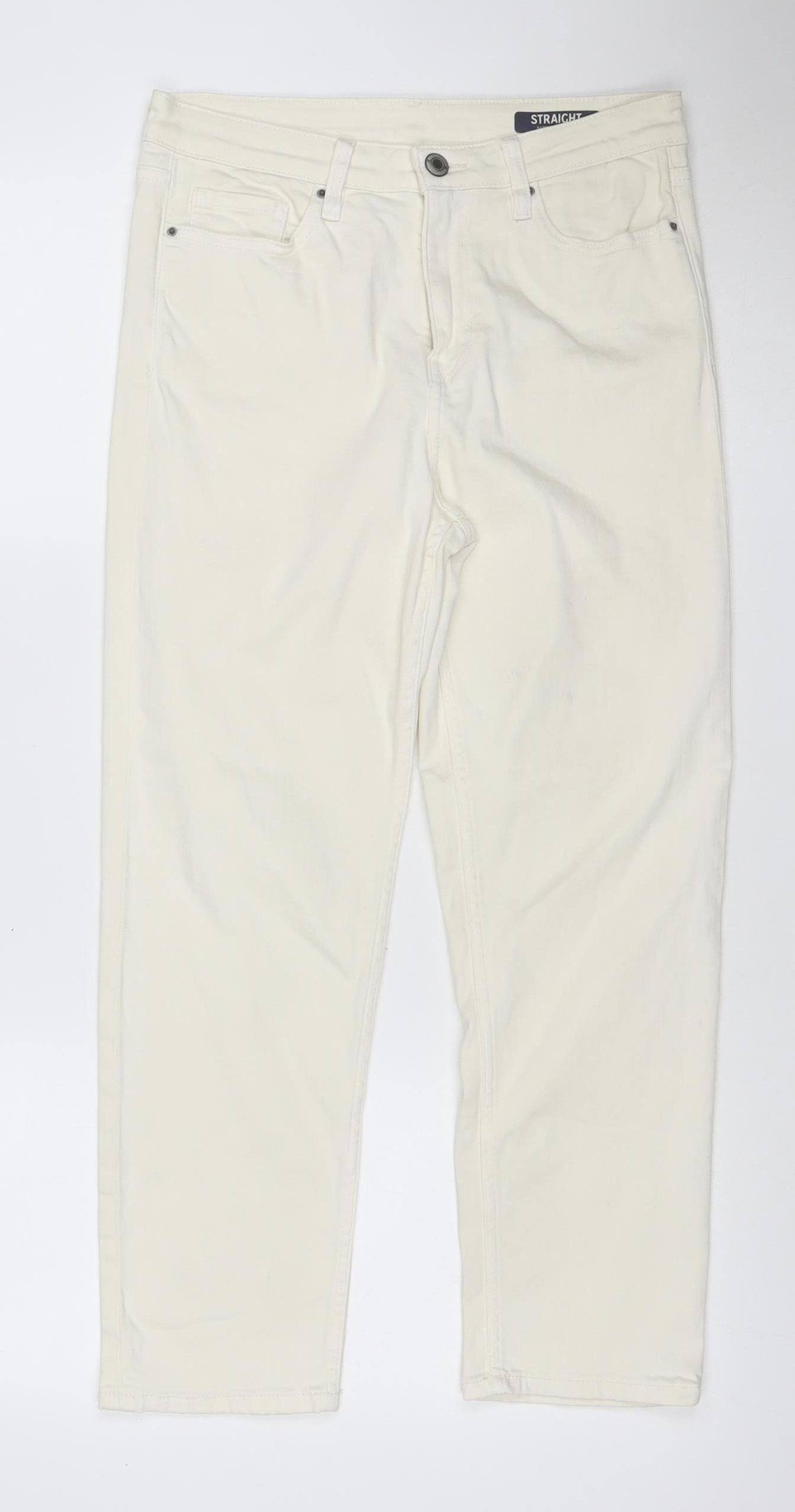 Marks and Spencer Women Ivory UK 10 Straight Stretch Jeans Short