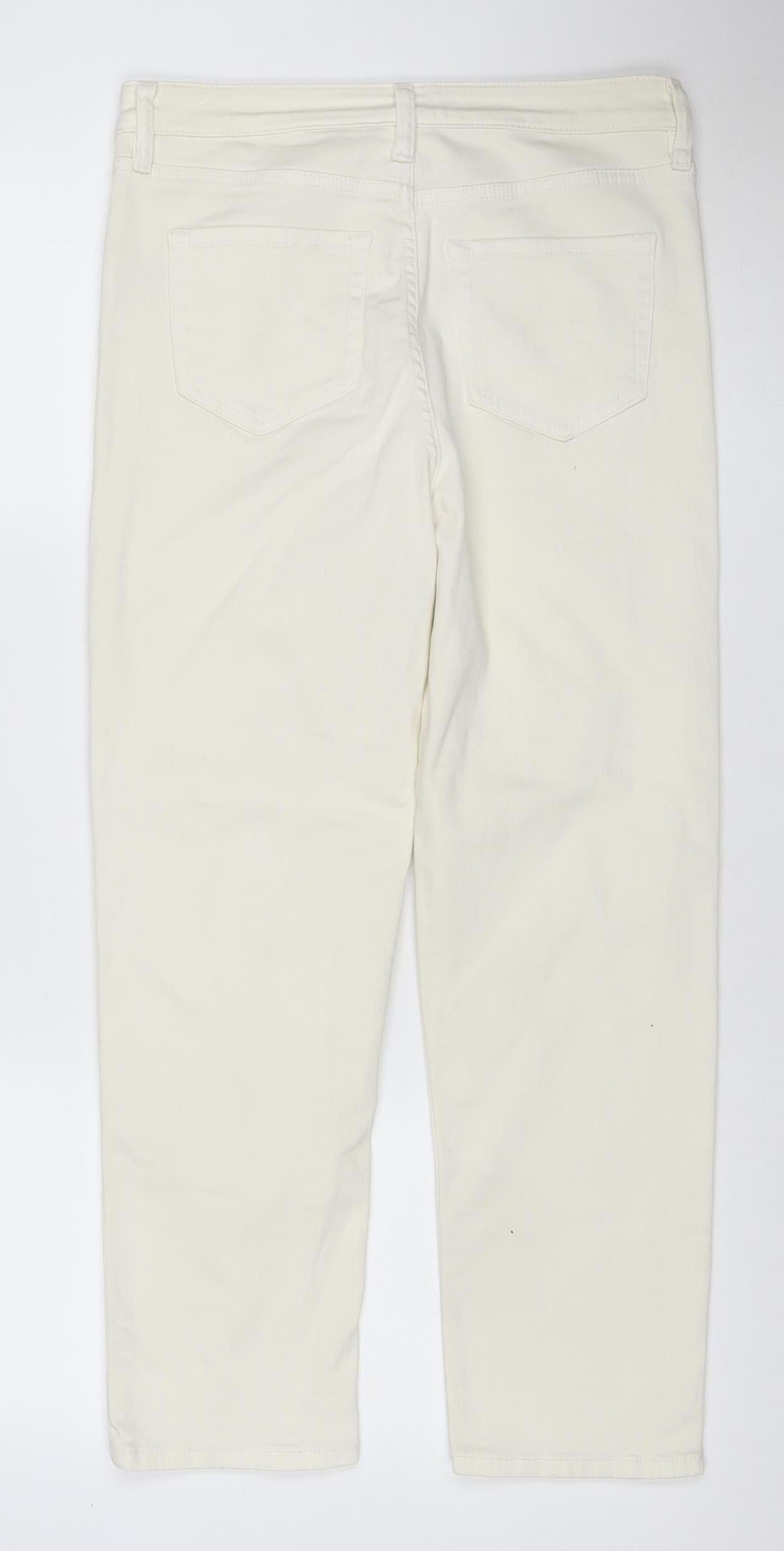 Marks and Spencer Women Ivory UK 10 Straight Stretch Jeans Short