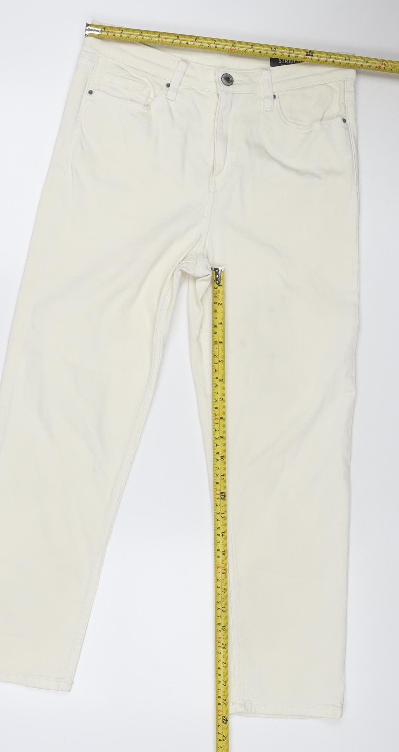 Marks and Spencer Women Ivory UK 10 Straight Stretch Jeans Short