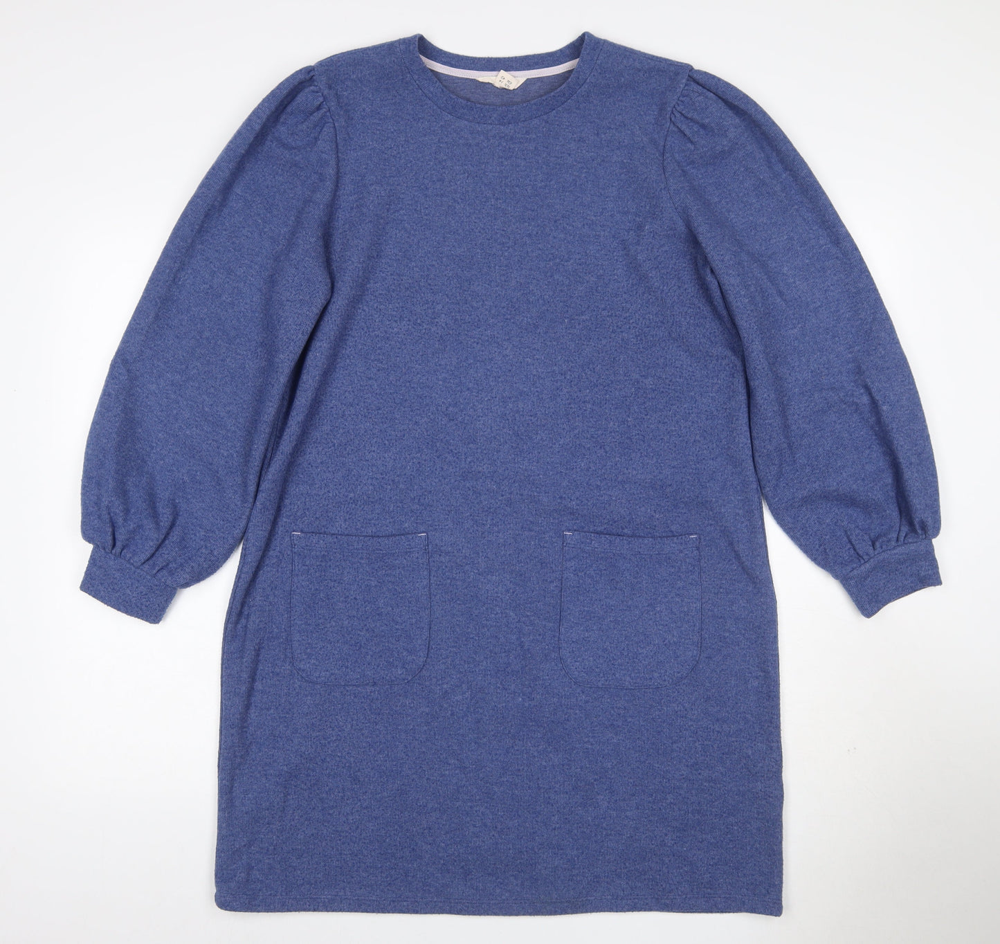 White Stuff Women Blue UK 14 Jumper Dress Puff Sleeves Pockets