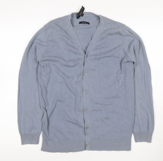 Paul Costelloe Men Blue S Linen Blend V-Neck Button Cardigan
