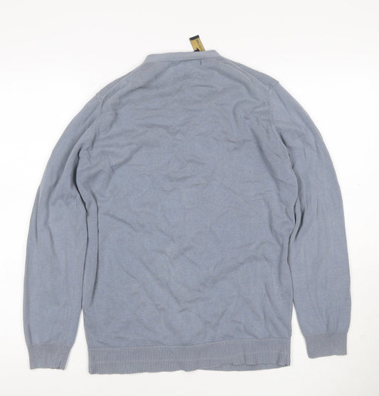 Paul Costelloe Men Blue S Linen Blend V-Neck Button Cardigan