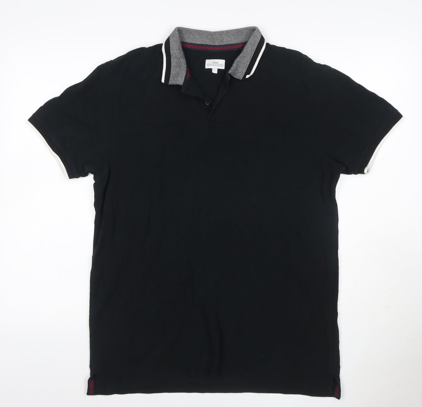Next Men’s Black L Cotton Contrast Trim Short Sleeve Polo Shirt