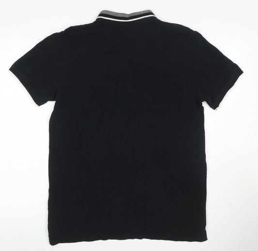 Next Men’s Black L Cotton Contrast Trim Short Sleeve Polo Shirt