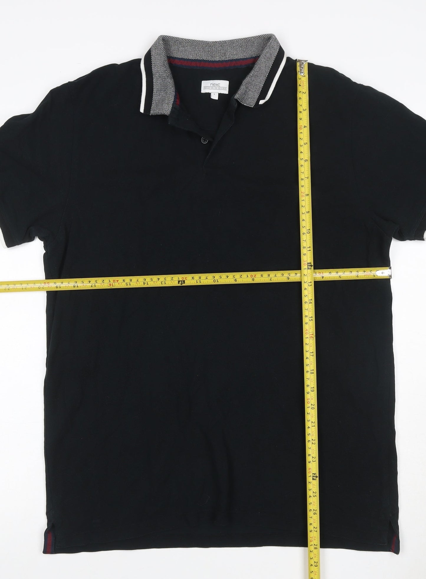 Next Men’s Black L Cotton Contrast Trim Short Sleeve Polo Shirt