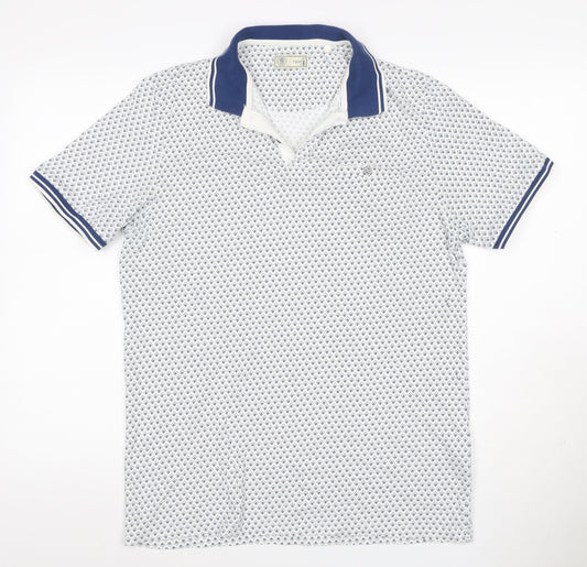 Next SP Men’s White Navy Geometric Print Short Sleeve Polo Shirt M