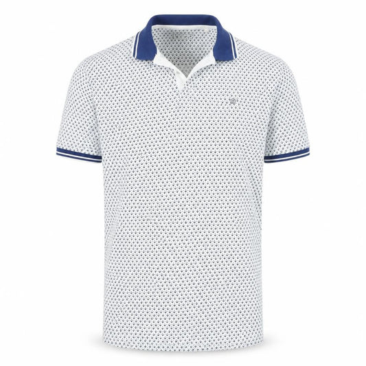 Next SP Men’s White Navy Geometric Print Short Sleeve Polo Shirt M