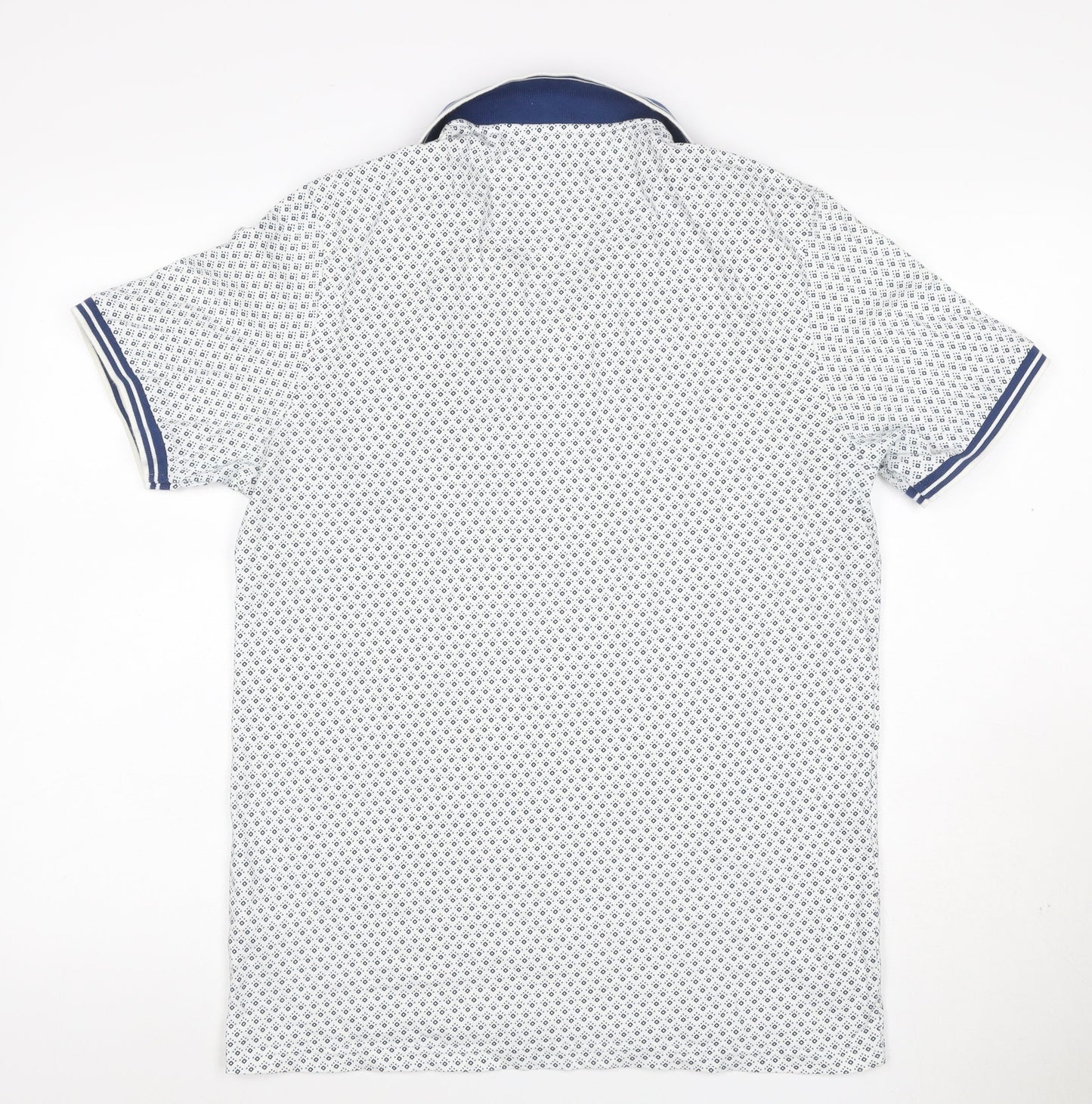 Next SP Men’s White Navy Geometric Print Short Sleeve Polo Shirt M